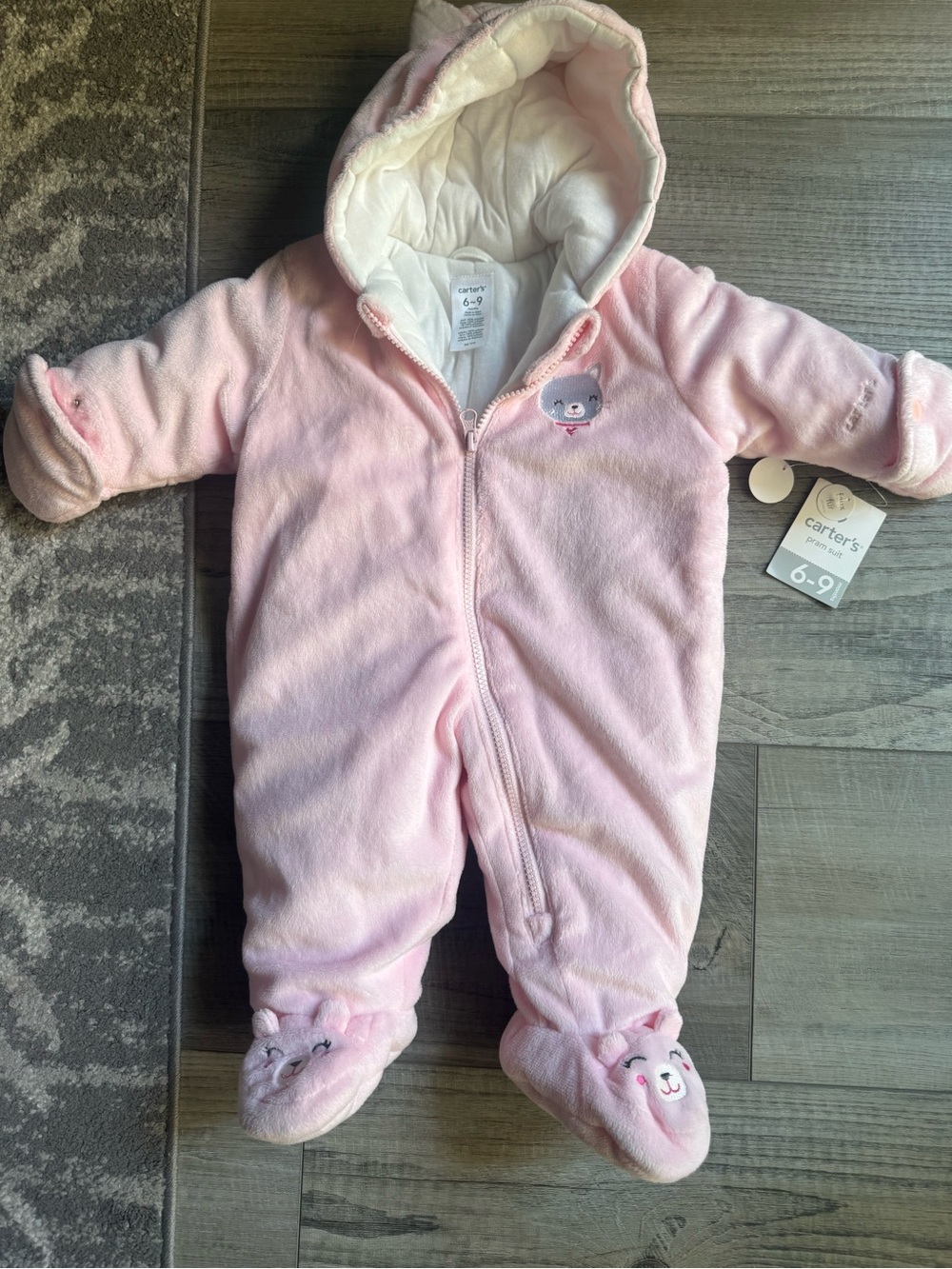 Carter’s Pink Pram Suit hooded onesie size 6-9 months New with Tags